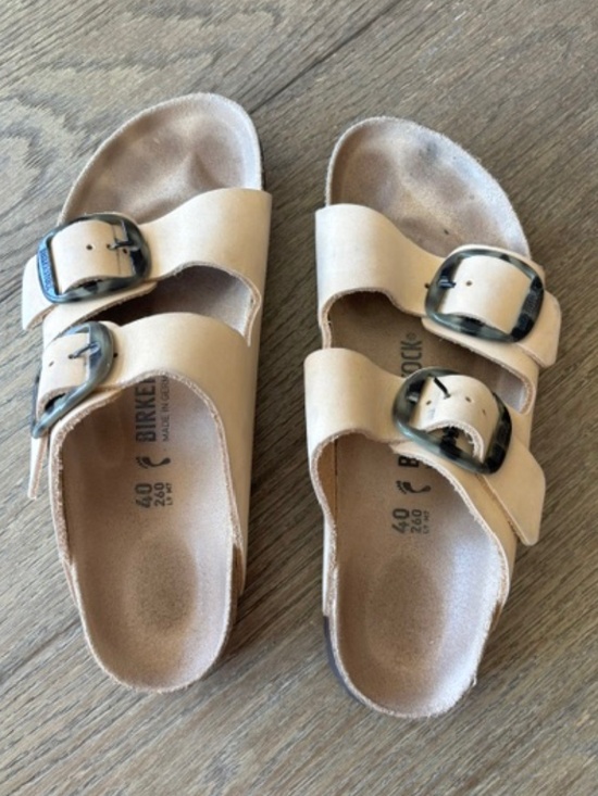 Birkenstock Shoes - Birkenstock Arizona Big Buckle Nubuck Leather Almond Sandals Size 40